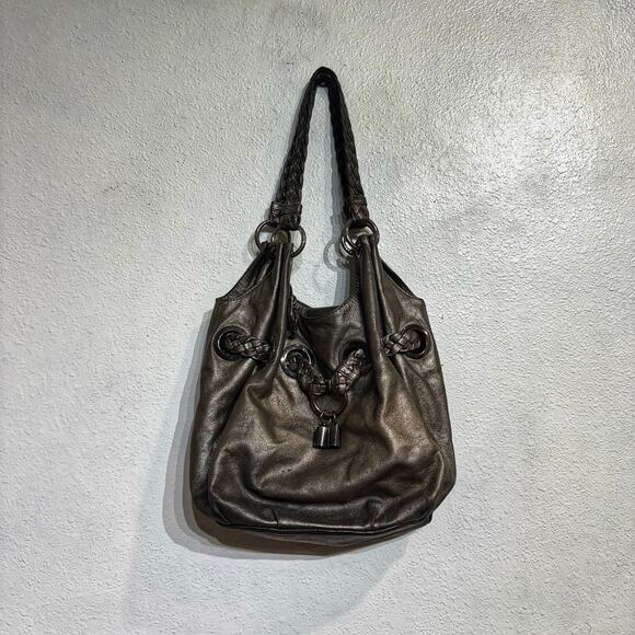 Michael Kors Silver Leather Weave Slouchy Hobo Bag - Picture 1 of 12